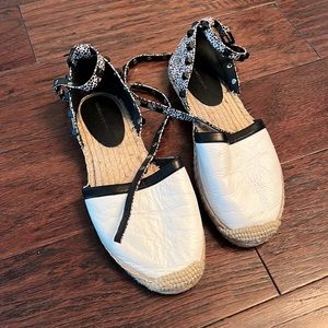 Rebecca Minkoff White and Black Espadrille Sandals